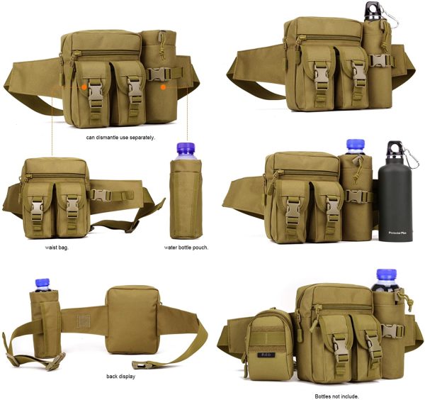 HUNTVP Tactical Waist Pack Bag with Water Bottle Pouch Molle Fanny Bag Bumbag Waist Bag for Dog Walking Running Hiking Travel Outdoors - Image 3