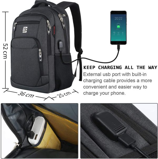 Laptop Backpack with USB Charging&Headphone Port,Anti-Theft Business Laptop Backpack with Breathable Padded Shoulder Strap, Water Resistant Computer Rucksack for School/Work/Travel (17.3 Inch, Black) - Image 5