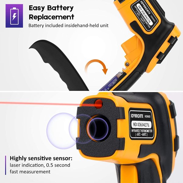 Infrared Thermometer Non-Contact Digital Laser Temperature Gun Color Display -58?H??1112?H(-50?桫600??) Adjustable Emissivity - for Cooking/BBQ/Freezer/Food/Fridge - Meat Thermometer Included - Image 2