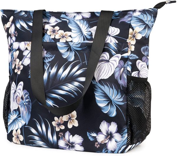 Floral Beach Tote Water-resistant Beach Bag Large Shoulder Bag for Yoga Travel with Multi Pockets - Image 6