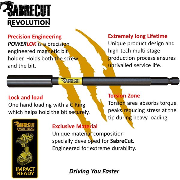 4 Piece SabreCut SCRK1 Magnetic 60mm and 152mm Professional Impact Bit Holders with 2 x 32mm PZ2 Screwdriver Impact Bits Compatible with Dewalt, Milwaukee, Makita, Bosch and Others - Image 7