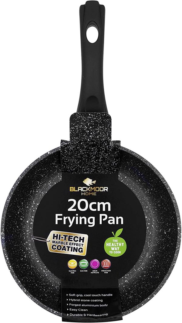 Frying Pans | 2 Colours | Non-Stick, Anti-Scratch Pans | Cool Touch Handles | Suitable for Induction, Electric and Gas Hobs | 20/24/28cm (Black, 20cm) - Image 3