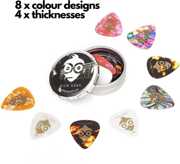 Pick Geek Guitar Picks | 16 Cool Custom Guitar Picks for your Electric, Acoustic, or Bass Guitar | X Heavy, Heavy, Medium, & Light | Presented in a Luxury Designed Metal Pocket Box | for Girls & Guys - Image 6