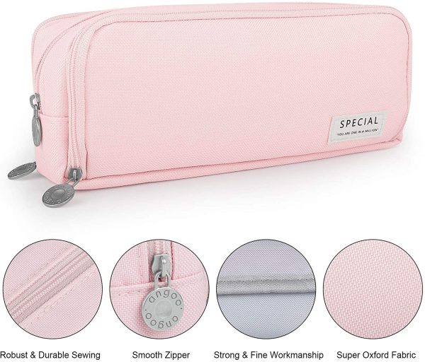 Pencil Case Large Pencil Cases for Girls Boys Big Capacity Pencil Pouch with 3 Compartments School Stationary Office Storage Makeup Bag for Kids Teenage Adults Women Men (Pink) - Image 6