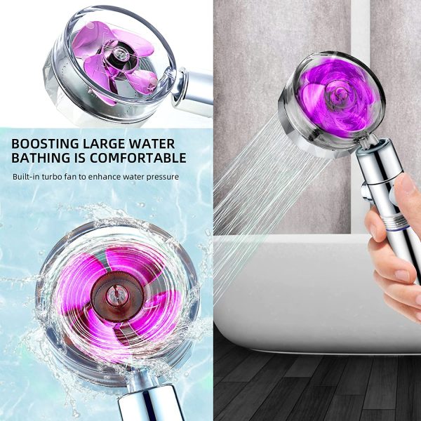 Propeller Shower Head,Turbo Fan Shower Head, Propeller Driven Handheld Shower Head High Pressure with Hose Shut Off &Holder Filter, 360 Degrees Rotating Water Saving Camper Bath Shower Head (Purple) - Image 2