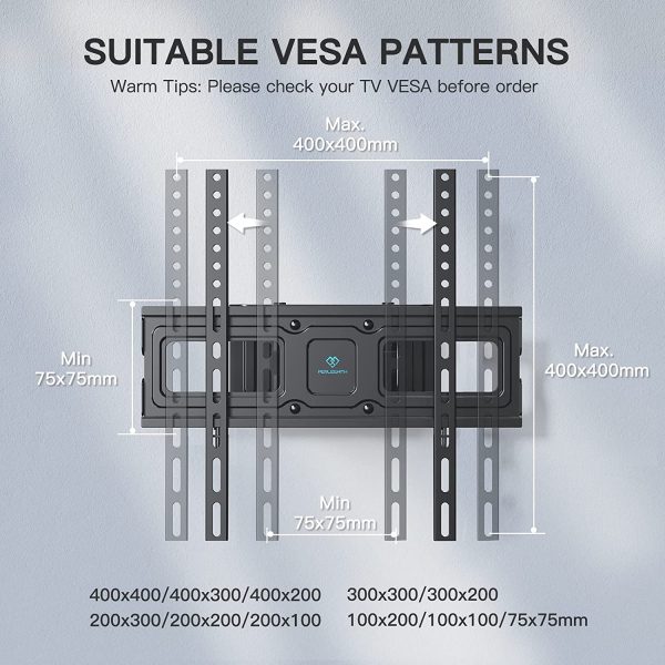 PERLESMITH TV Wall Bracket, Swivel Tilt TV Mount for 32-55 Inch Flat & Curved TV up to 45kg, Max. VESA 400x400mm