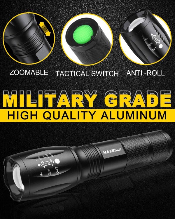 Maxesla LED Torch 2000 Lumens, Zoomable Torches Led Super Bright Flashlight, Powerful Torches Battery Powered Water Resistant 5 Modes Mini Tactical Torch for Camping Outdoors - Image 5