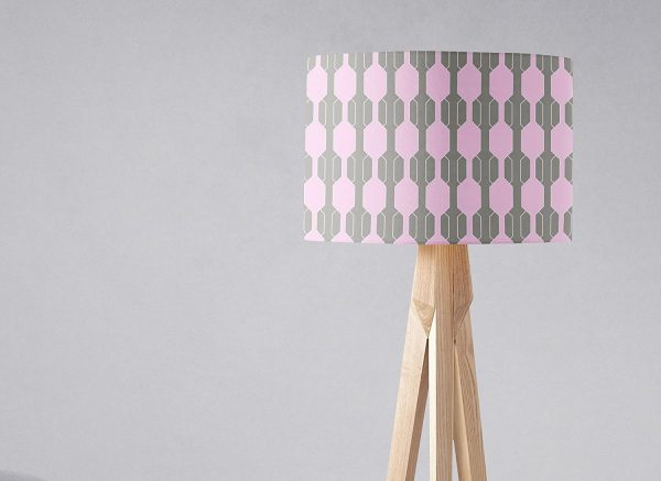 Grey Lampshade with Pink Geometric Design, Ceiling or Table Lamp Shade - Image 2