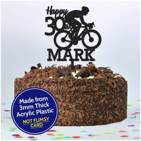 Bicycle Cake Topper - Cycling Birthday Cake Decoration - PERSONALISED Mountain Bike Cake Toppers for Him, Son, Boys, Dad, Grandad, Kids - Gold Silver Black Blue Red Wood Cake Decoration - Image 5