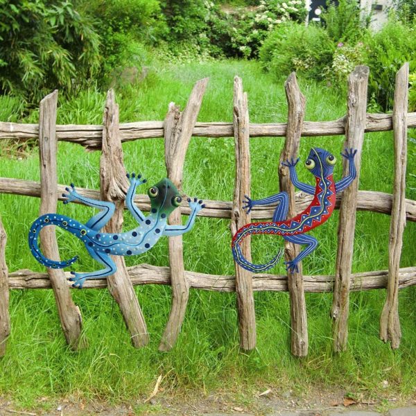 Metal Gecko Wall Decor, 2pcs Gecko Wall Art Decoration | Handmade Craft Inspirational Sculpture Hang Indoor Outdoor for Yard Fence Garden Home Kids Gifts - Image 3