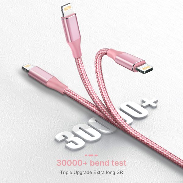 iPhone Charger Cable 1.8m, Aioneus Long iPhone Charging Cable MFi Certified iPhone Lightning Cable Braided iPhone Fast Lead for 11 12 13 Pro Max Mini XR XS X 10 8 7 Plus 6s 6 5s 5 SE, iPad-Pink - Image 2