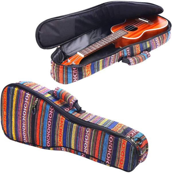 CAHAYA Ukulele Bag Soprano Cotton Ukulele Case 21 Inch 9MM Thick Soft Padding Adjustable Straps Bohemia Vintage Style, CY0131-1