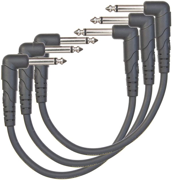 D'Addario Guitar Cable - Guitar Patch Cable - Instrument Cable - Guitar Accessories - Classic Series Cable - 0.5 Foot/152.4 MM - Right Angle - Dark Grey - 3 Pack