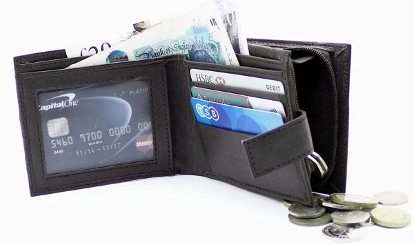 RAS Mens Genuine Leather RFID Blocking Wallet With Zipper Coin Pouch 44 - Image 2