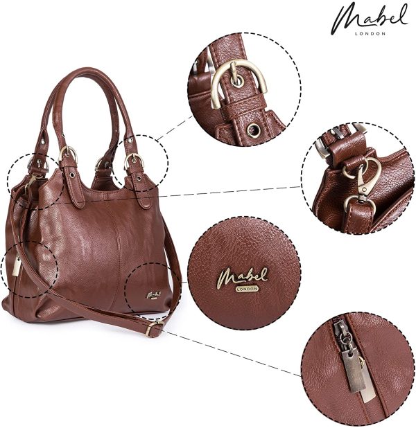 Mabel London Womens Multiple Pockets Handbag - Medium Size Multi Compartments Bag with a Long Shoulder Strap - AMELIA - Image 2