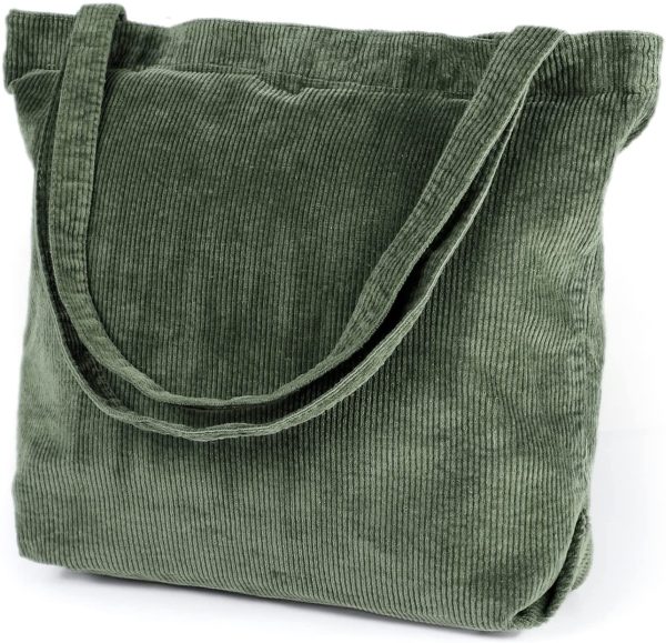 Etercycle Corduroy Tote Bag, Women Corduroy Shoulder Bag Big Capacity Casual Handbags for Women, Beautiful Shopping Tote Bag with Pocket (Army Green) - Image 2