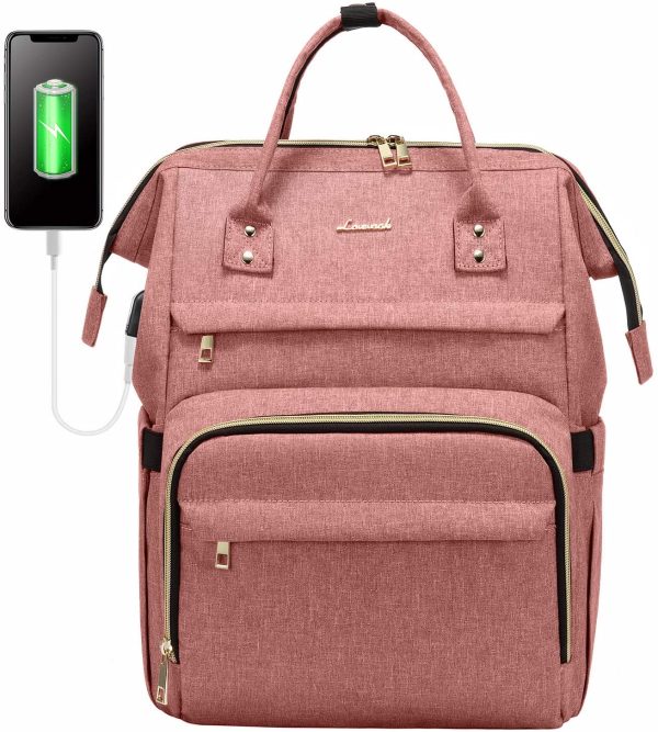 LOVEVOOK Laptop Backpack for Women fits 15.6 Inch, School Computer Backpack for Work Travel Casual Business Bag with USB Charging Port Light Pink