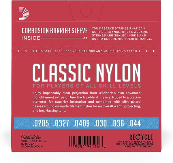 D'Addario Guitar Strings - Classic Nylon Guitar Strings - EJ27H Classical Guitar Strings - Silver Plated Wrap, Nylon Core, Clear Student Nylon Trebles - Hard Tension, 1-Pack - Image 2