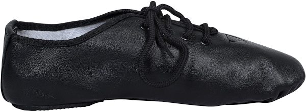 Jazz Dance Leather Shoes Lace-Ups Unisex Modern Stage Rubber & Suede Split Sole Black - Image 5