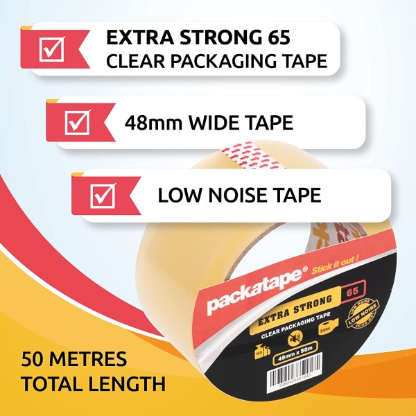 Packatape [Low Noise Tape] - [Extra Strong] Clear Packaging Tape 48mm x 50m Single Roll Ideal for Parcel, Packing, Packaging, Moving, Storage Cardboard Boxes - Image 4