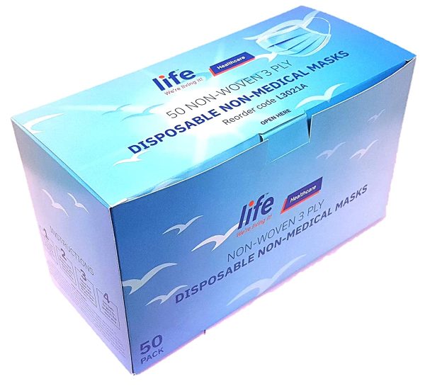 LIFE Healthcare Face Masks Disposable, 3-ply, Box of 50, For general use - Image 3