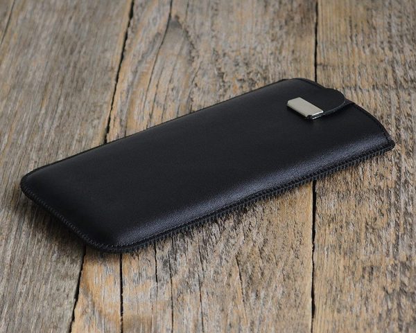 Black Leather Cover for iPhone 13 Mini, Soft Lined Case Sleeve - Image 8