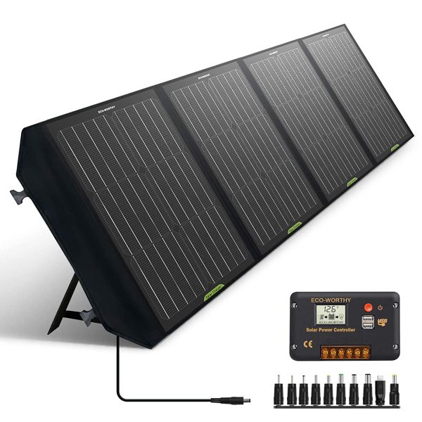 ECO-WORTHY 120 Watts Foldable Solar Panel Charger Kit for Portable Generator Power Station Camper RV Hiking Laptop Tablet iPhonewith Charge Controller DC Output