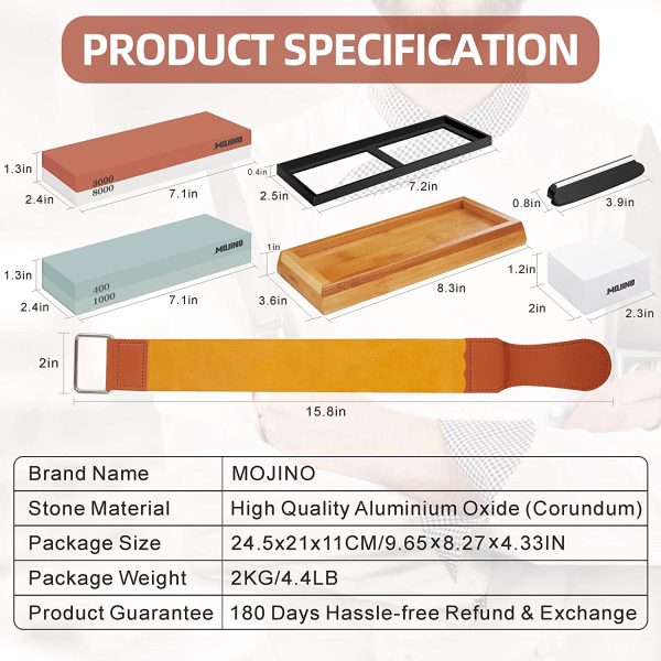 Knife Sharpening Stone Set,  Professional Sharpener Stone Kit 400/1000 3000/8000, Whetstone Kit With Non-slip Bamboo Base, Flatting Stone, Angle Guide, and Leather - Image 4