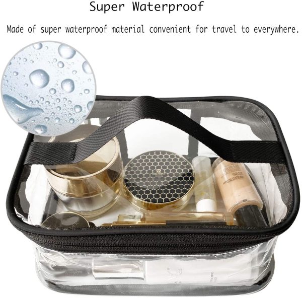 FIYUK Toiletry Bag Makeup Cosmetic Clear Bag Portable Waterproof Transparent Travel Large Storage Black - Image 3