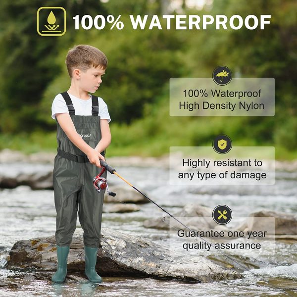 Magreel Kids Chest Waders Waterproof Nylon/PVC Youth Waders with Boots Fishing & Hunting Waders for Toddler & Children, Boys & Girls, Army Green, Age 2-13 - Image 3