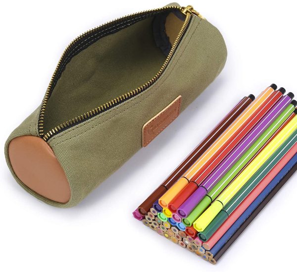 Canvas Simple Pencil Case Bag Pouch??Durable with Brass Zipper,Match Color Design-Green - Image 7