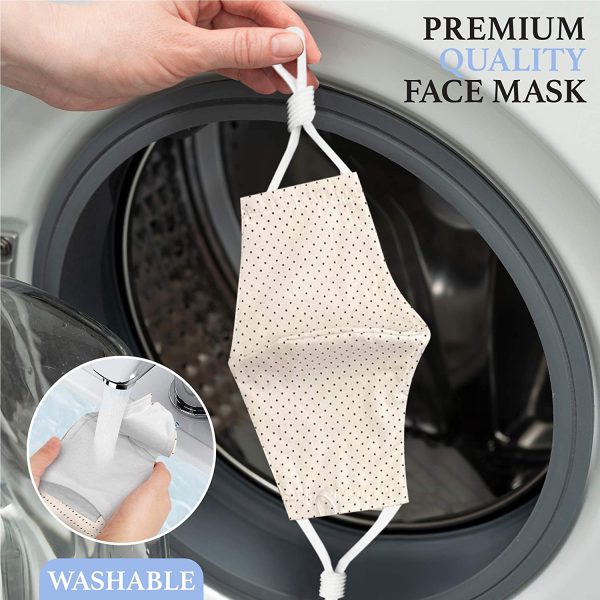 Cotton Face Mask 5 Pack | Handmade in UK Washable Reusable with Nose Wire | Filter Pocket | Adjustable Ear Loops | 3 Layers Cloth Face Masks for Women Men | Dots Patterns - Image 5