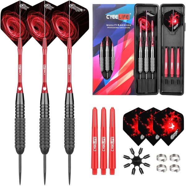 CyeeLife Steel Tip Darts Set with Case s,Flight Protectors,Aluminium shafts&PVC Shafts with Metal O Rings - Image 6