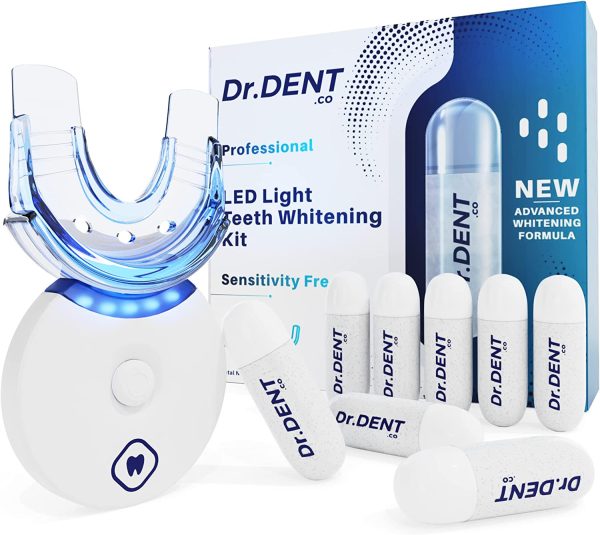 DrDent Professional LED Teeth Whitening Kit - Sensitivity Free Formula - 8 Teeth Whitening Gel Pods 33.6ml - Helps to Remove Stains - Includes Mouth Tray & Shade Guide - Rapid & Effective Results - Image 3