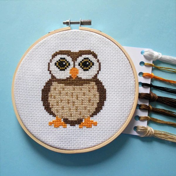 Owl Cross Stitch Kit With Hoop - Beginners Counted Cross Stitch - Needlework Kit