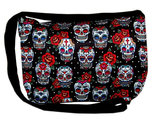 Day of the Dead Messenger Bag, Sugar Skull Shoulder Bag, Choose your Bag Colour, See Description - Image 5