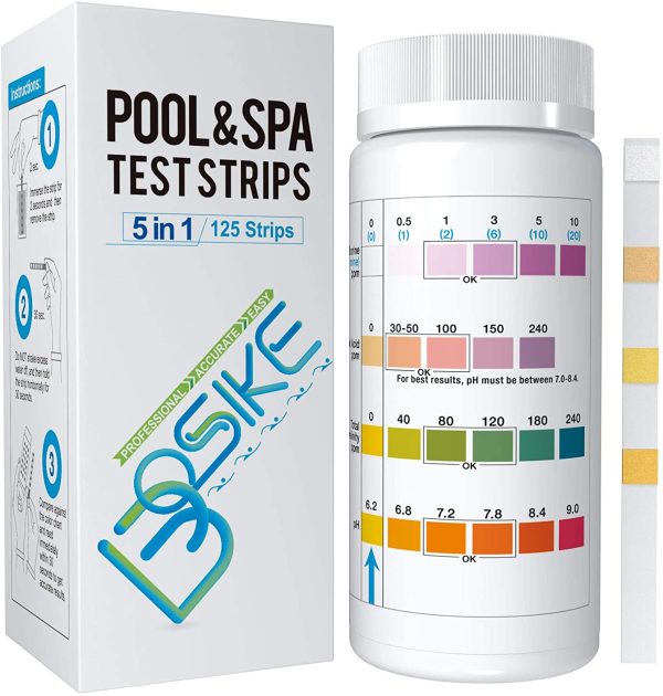 BOSIKE 5 in 1 Water Hot Tub, Swimming Pool & Spa Test Strips Kit - 125 Water Tester Strips for Cyanuric Acid, Free Chlorine, Alkalinity, Bromine and pH Testing - Image 4