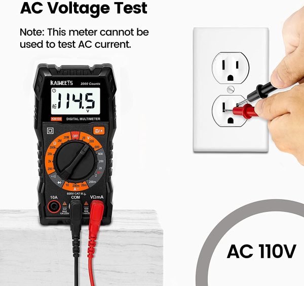 KM100 Digital Multimeter with Case, AC DC Voltmeter, 10A DC Current Meter, Ohm Volt Amp Test Meter, Continuity Test Diode Voltage Tester for Household Outlet, Automotive Battery Test, 2 Fuses