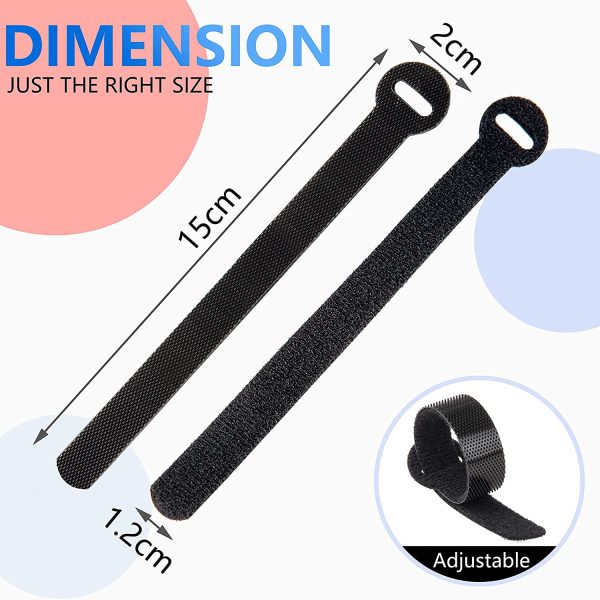 60 x Reusable Cable Ties Black, Adjustable Releasable Hook and Loop Cable Straps for PC Cable Management, Organizing Cords, TV, Desk