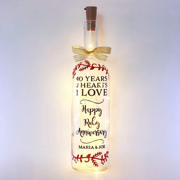 Personalised Ruby Wedding Anniversary Gifts, 40th, Parents, Grandparents, Couple, Bottle Light - Image 6