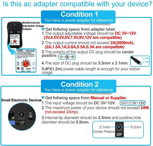 EFISH International Power Adapters Multifunctional Portable Power Transformers (Included USB),AC Supply Adapter 100-240V to DC 3V/4.5V/5V/6V/7.5V/9V/12V-MAX 2A (2000mA)+8 Different Plugs - Image 3