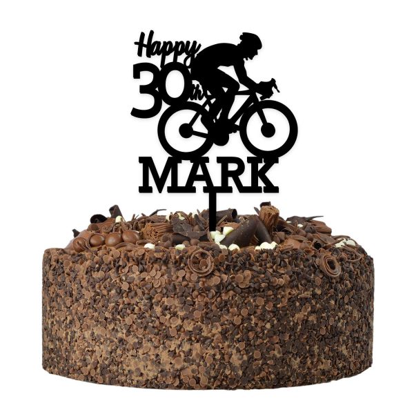 Bicycle Cake Topper - Cycling Birthday Cake Decoration - PERSONALISED Mountain Bike Cake Toppers for Him, Son, Boys, Dad, Grandad, Kids - Gold Silver Black Blue Red Wood Cake Decoration - Image 8