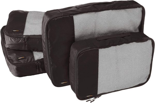 Amazon Basics Packing Cubes with Mesh Top Panel for Ventilation and Double Zipper Pulls - 2 Medium and 2 Large Cubes (4-Piece Set), Black - Image 2