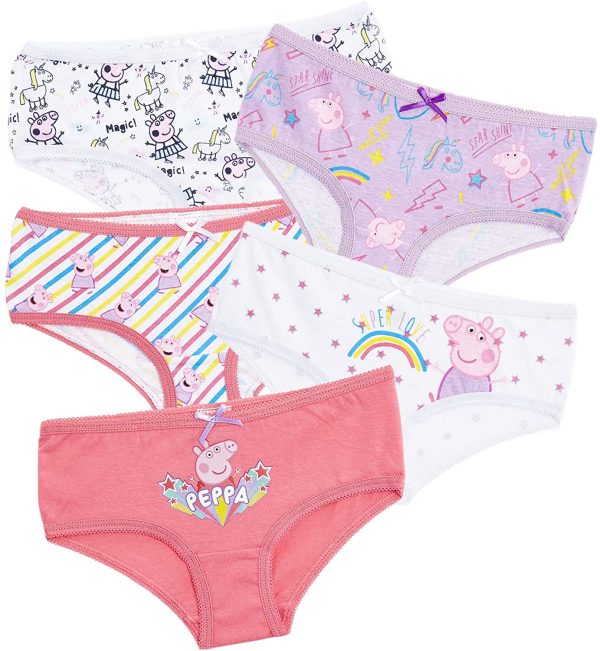 Peppa Pig Girls Knickers with Magical Unicorn Design, Pack of 5 100% Soft Cotton Pants, Children Underwear, Unicorn Gifts for Girls Toddlers Age 18 Months - 6 Years