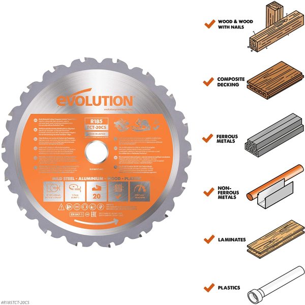 Power Tools R185TCT-20CS (Rage) Multi-Material TCT Blade Cuts Wood, Metal and Plastic, 185 mm - Image 6