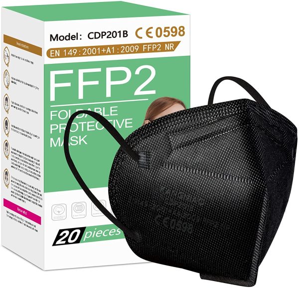 FFP2 Mask, Disposable Respirator Mask, 5-Layer Face Masks Filter Efficiency??94% Filters Airborne Particles, CE Certified(20 Pack Black) - Image 4