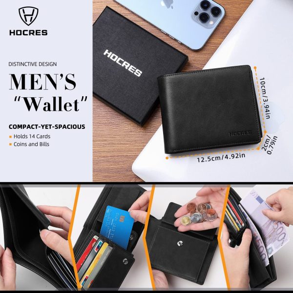 HOCRES? Wallets for Mens Mutifunctional RFID Blocking Leather Slim Wallet with 15 Credit Card Holders, 2 Banknote Compartments & 2 ID Window Minimalist Wallets Men with Gift Box - Image 4