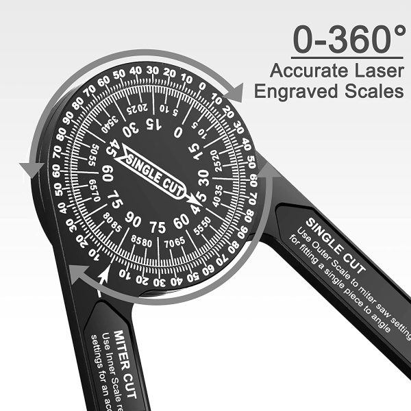 Miter Saw Protractor Angle Finder Tool, 7 Inch Aluminum Metal Professional Mitre Protractor, Miter Gauge for Inside Outside Corner, Skirting Woodworking, Crown Molding, Carpenter, Plumber - Image 4