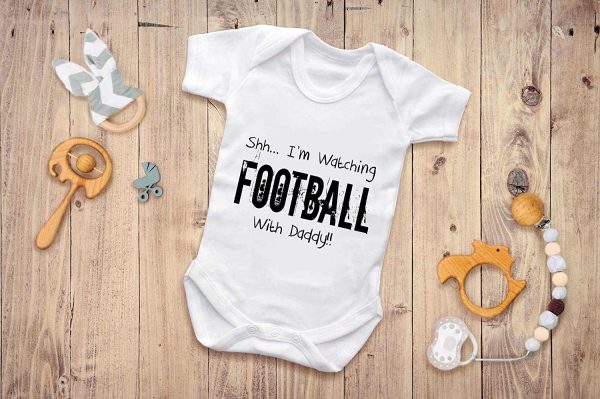 Reality Glitch Shh. I'm Watching Football with Daddy Funny Newborn Baby Grow Gift - Image 3