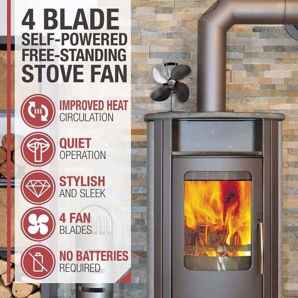 NETTA 4 Blade Woodburner Stove Fan - Silent Operation - Eco Friendly Circulation - Efficient Heat Distribution - Ideal Log Burner Fan and Woodburner Fireplace Fan - Black - Image 5